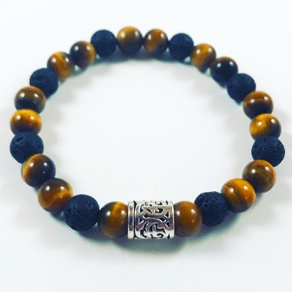 Men or women tiger eye lava rock silver charm - Picture 2 of 8